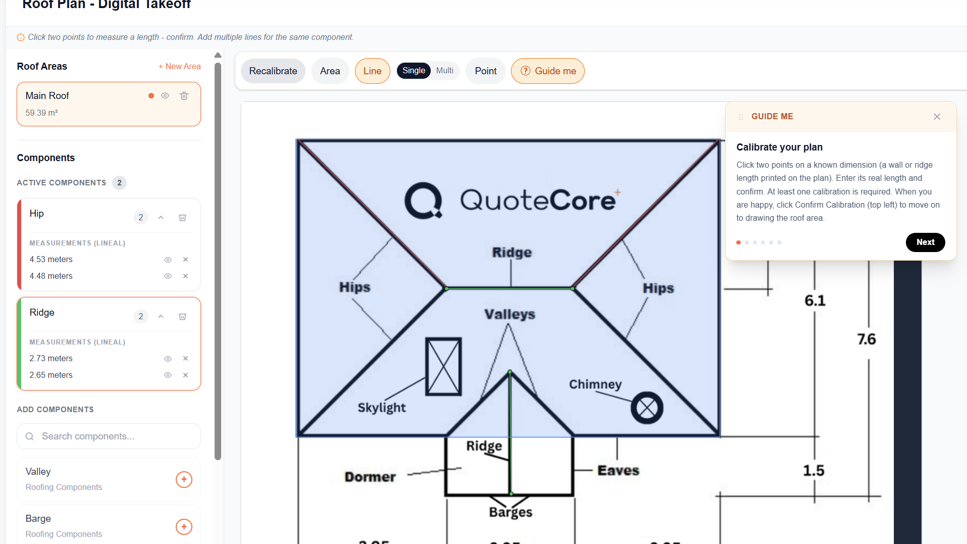Measure your own roof plan with the QuoteCore+ free roof takeoff tool